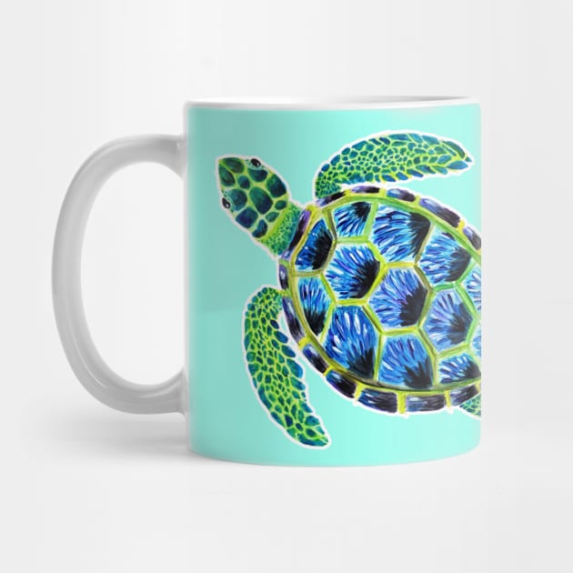 Psychedelic Green Sea Turtle Painting by narwhalwall